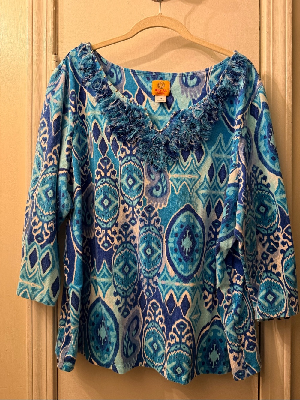 Ruby Rd embellished 3x top in shades of blue